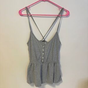 Hollister Y2K Babydoll Button Gathered Waist Cross Back Cami Tank Top Grey S